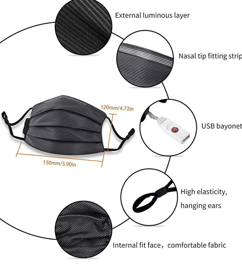 LED Face Mask Color Changing, Fun Mask, Glow in the Dark Mask, Fiber Optic Mask
